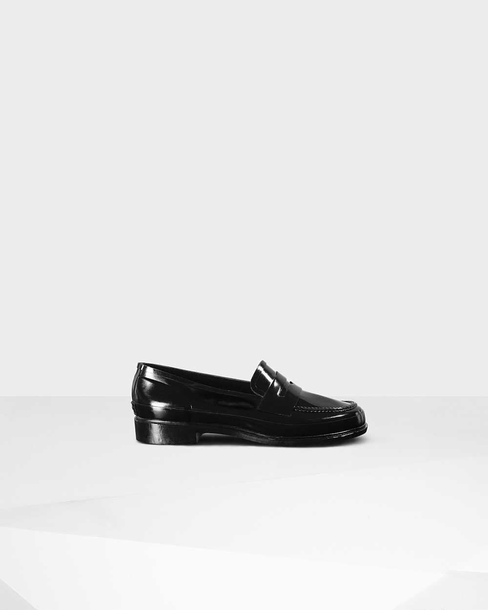 Hunter Women's Original Gloss Penny Loafers Black,VJZL82637